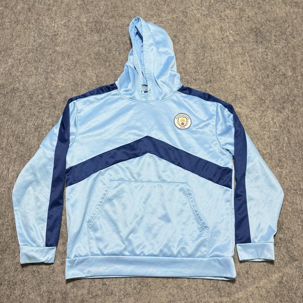 Icon Sports Manchester City FC Pullover Hoodie Mens L Sky Blue Navy Chevron